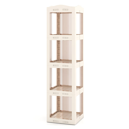 4-Tier Foldable Rotating Bookshelf with Swivel Base and Translucent Panels, White