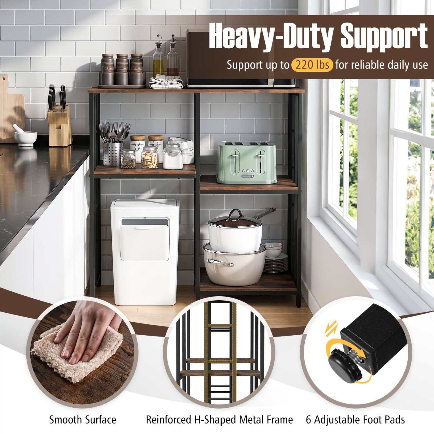 4-Tier Heavy-Duty Kitchen Baker's Rack, Brown Baker's Racks at Gallery Canada