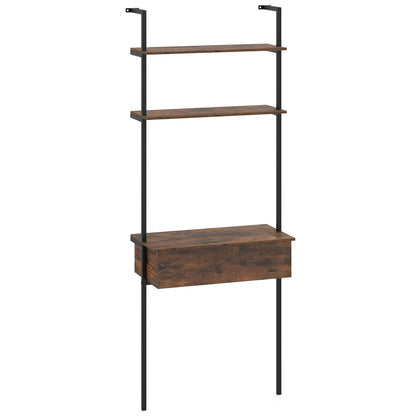 4-Tier Ladder Bookshelf With Drawer, Metal Frame, Rustic Brown Bookcases Rustic Brown at Gallery Canada