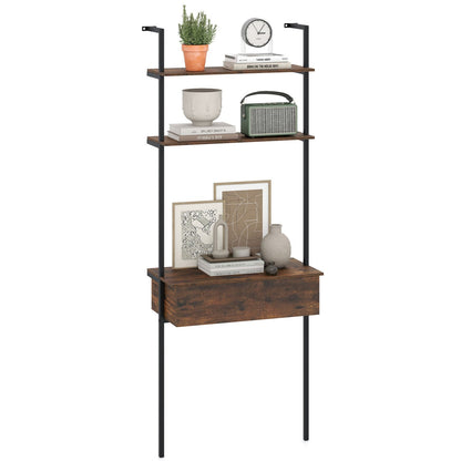4-Tier Ladder Bookshelf With Drawer, Metal Frame, Rustic Brown Bookcases at Gallery Canada