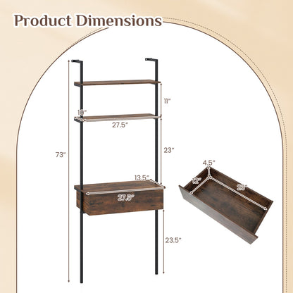4-Tier Ladder Bookshelf With Drawer, Metal Frame, Rustic Brown Bookcases at Gallery Canada