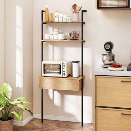 4-Tier Ladder Bookshelf With Drawer, Natural Bookcases at Gallery Canada