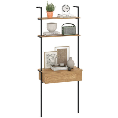 4-Tier Ladder Bookshelf With Drawer, Natural Bookcases at Gallery Canada