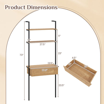 4-Tier Ladder Bookshelf With Drawer, Natural Bookcases at Gallery Canada
