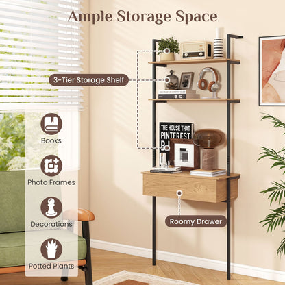 4-Tier Ladder Bookshelf With Drawer, Natural Bookcases at Gallery Canada