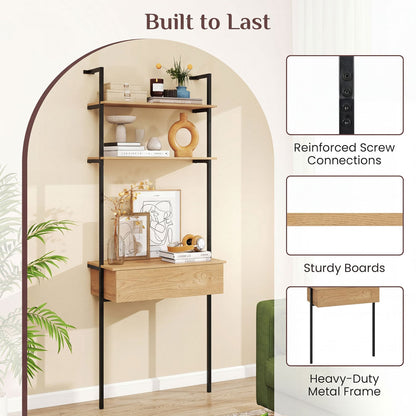 4-Tier Ladder Bookshelf With Drawer, Natural Bookcases at Gallery Canada