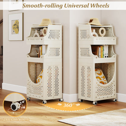 4-Tier Laundry Cart, Folding Hamper With Lockable Wheels, Beige Laundry Baskets at Gallery Canada