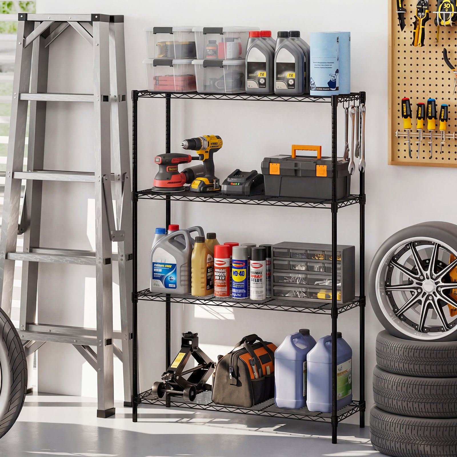 4-Tier Metal Storage Shelving Unit with V-Shaped Wire Rack and 1000 LBS Capacity-DK, Black Garages at Gallery Canada