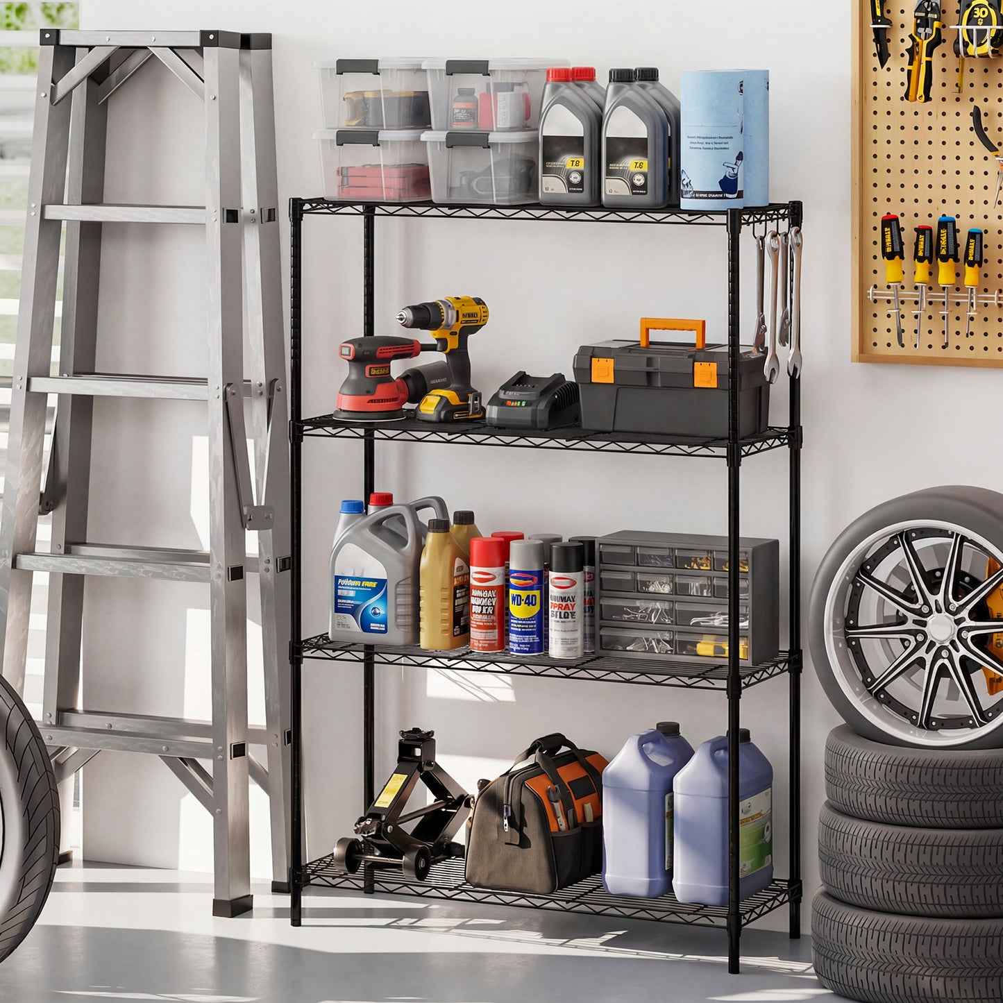 4-Tier Metal Storage Shelving Unit with V-Shaped Wire Rack and 1000 LBS Capacity-DK, Black Garages at Gallery Canada