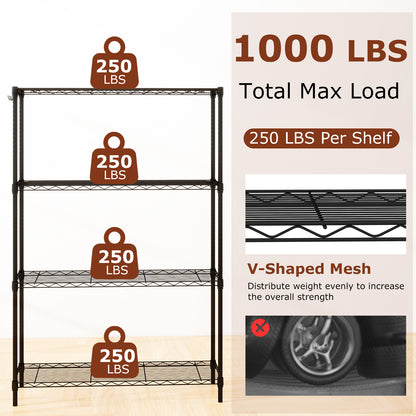 4-Tier Metal Storage Shelving Unit with V-Shaped Wire Rack and 1000 LBS Capacity-DK, Black Garages at Gallery Canada