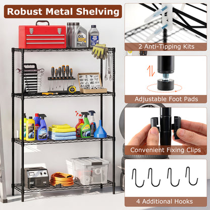 4-Tier Metal Storage Shelving Unit with V-Shaped Wire Rack and 1000 LBS Capacity-DK, Black Garages at Gallery Canada