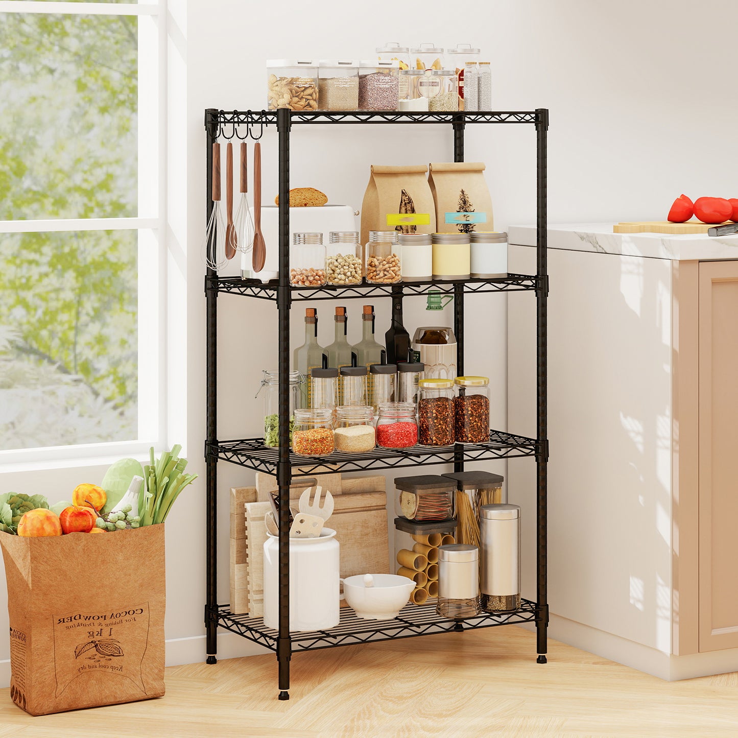 4-Tier Metal Storage Shelving Unit with V-Shaped Wire Rack and 600 LBS Capacity-DK, Black Garages at Gallery Canada