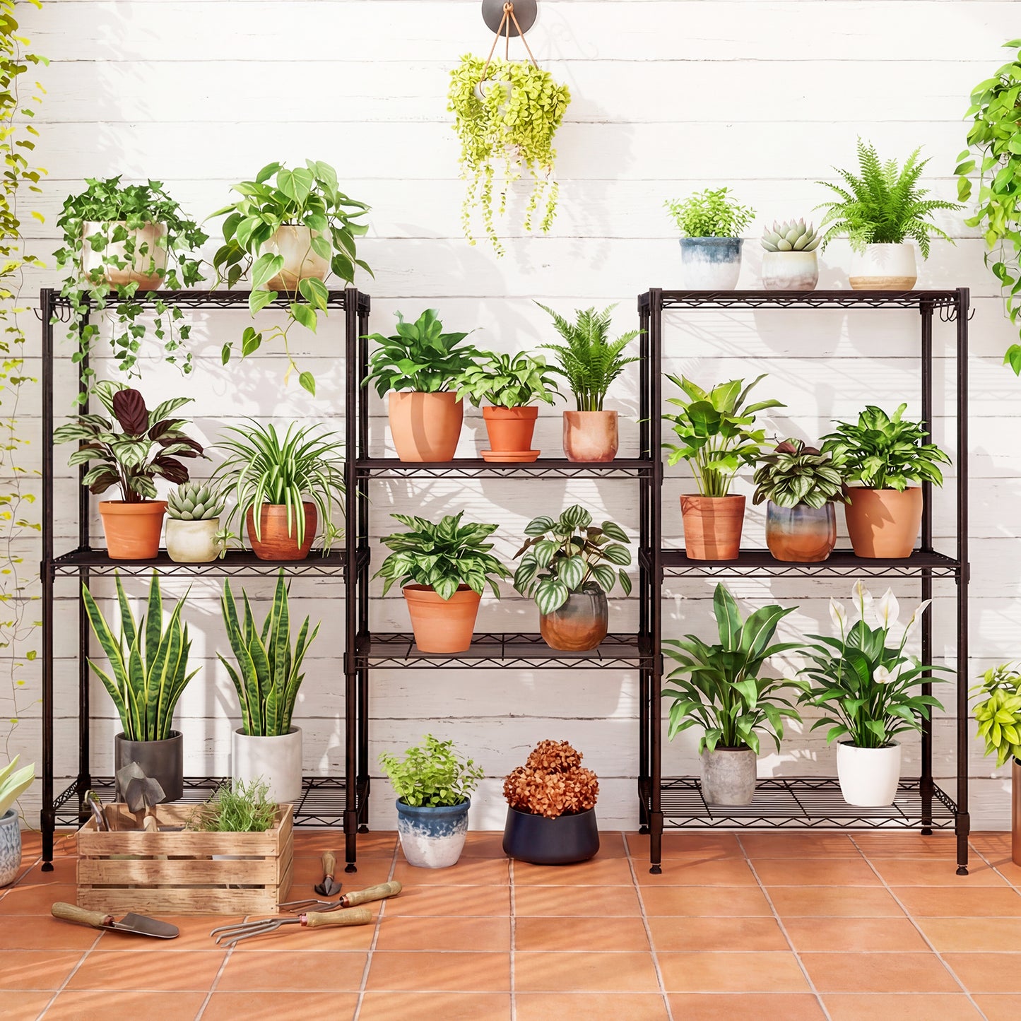 4-Tier Metal Storage Shelving Unit with V-Shaped Wire Rack and 600 LBS Capacity-DK, Black Garages at Gallery Canada