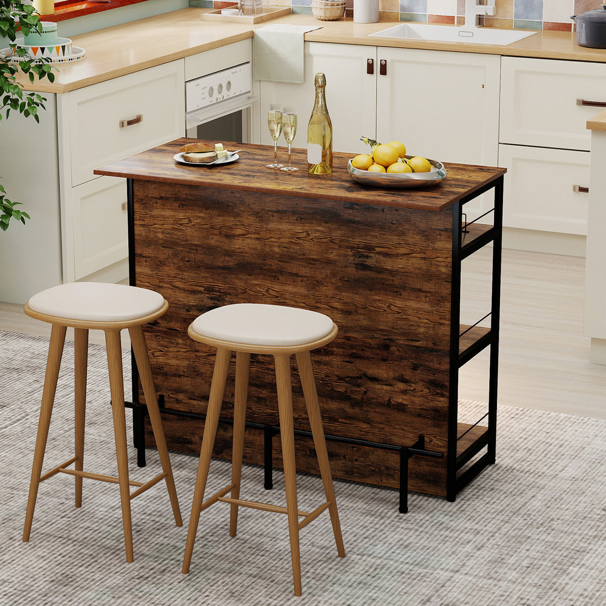 4-Tier Mini Bar Kitchen Island with Footrest and Wine Rack, Coffee Kitchen Islands & Carts at Gallery Canada