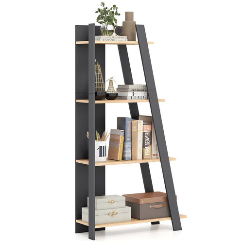 4-Tier Modern Bookshelf, Vertical Display Shelf, Oak
