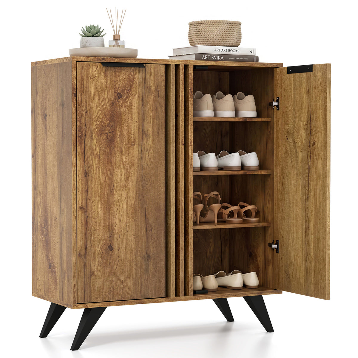 4-Tier Hidden Shoe Cabinet, 2 Doors, Natural Shoe Racks & Storage Benches Natural at Gallery Canada