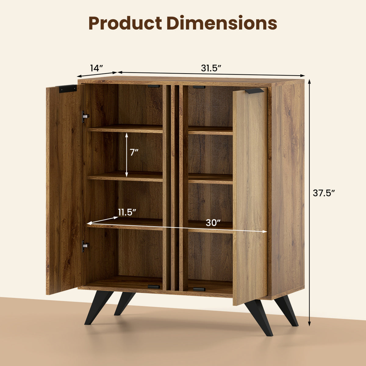4-Tier Hidden Shoe Cabinet, 2 Doors, Natural Shoe Racks & Storage Benches at Gallery Canada