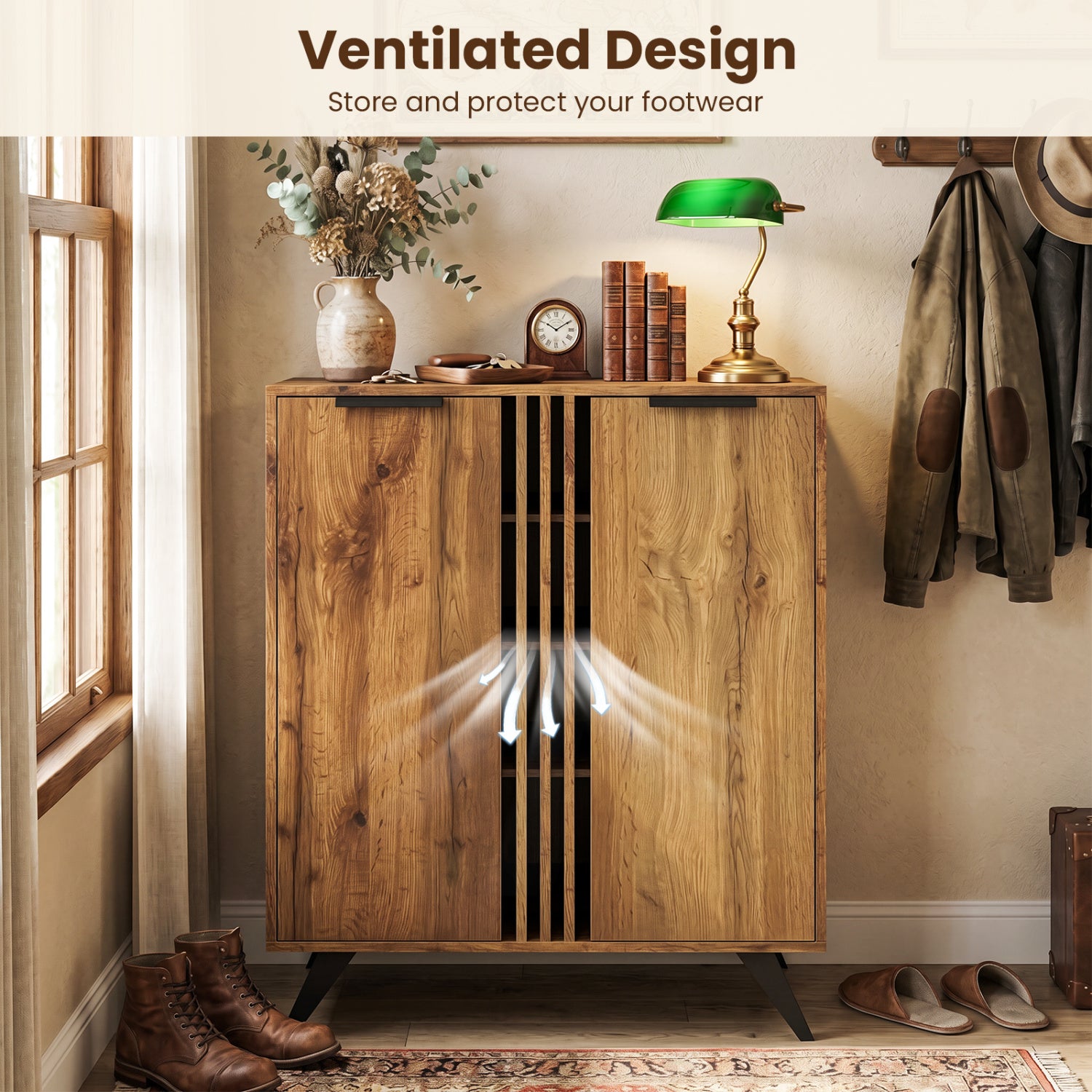 4-Tier Hidden Shoe Cabinet, 2 Doors, Natural Shoe Racks & Storage Benches at Gallery Canada