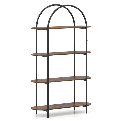 4-Tier Open Bookcase with Sturdy Metal Frame for Living Room-CF, Rustic Brown