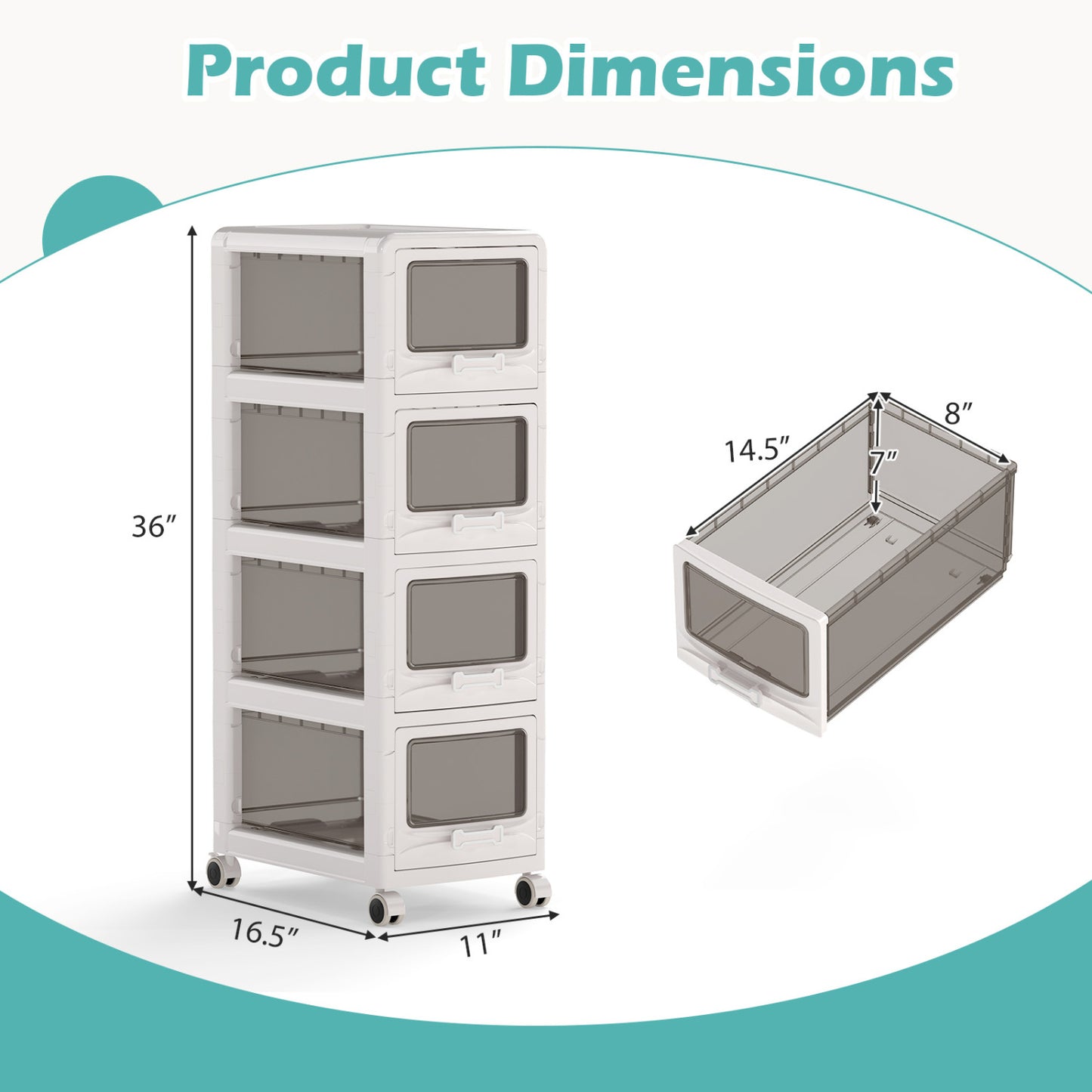 4-Tier Plastic Drawer Storage Organizer, Rolling Cart, Lockable Wheels File Cabinets at Gallery Canada