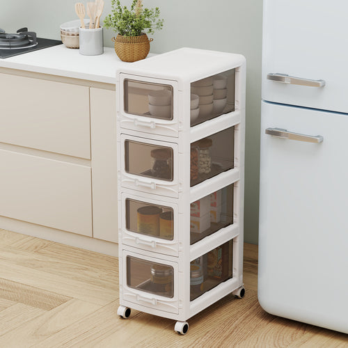 4-Tier Plastic Drawer Storage Organizer, Rolling Cart, Lockable Wheels