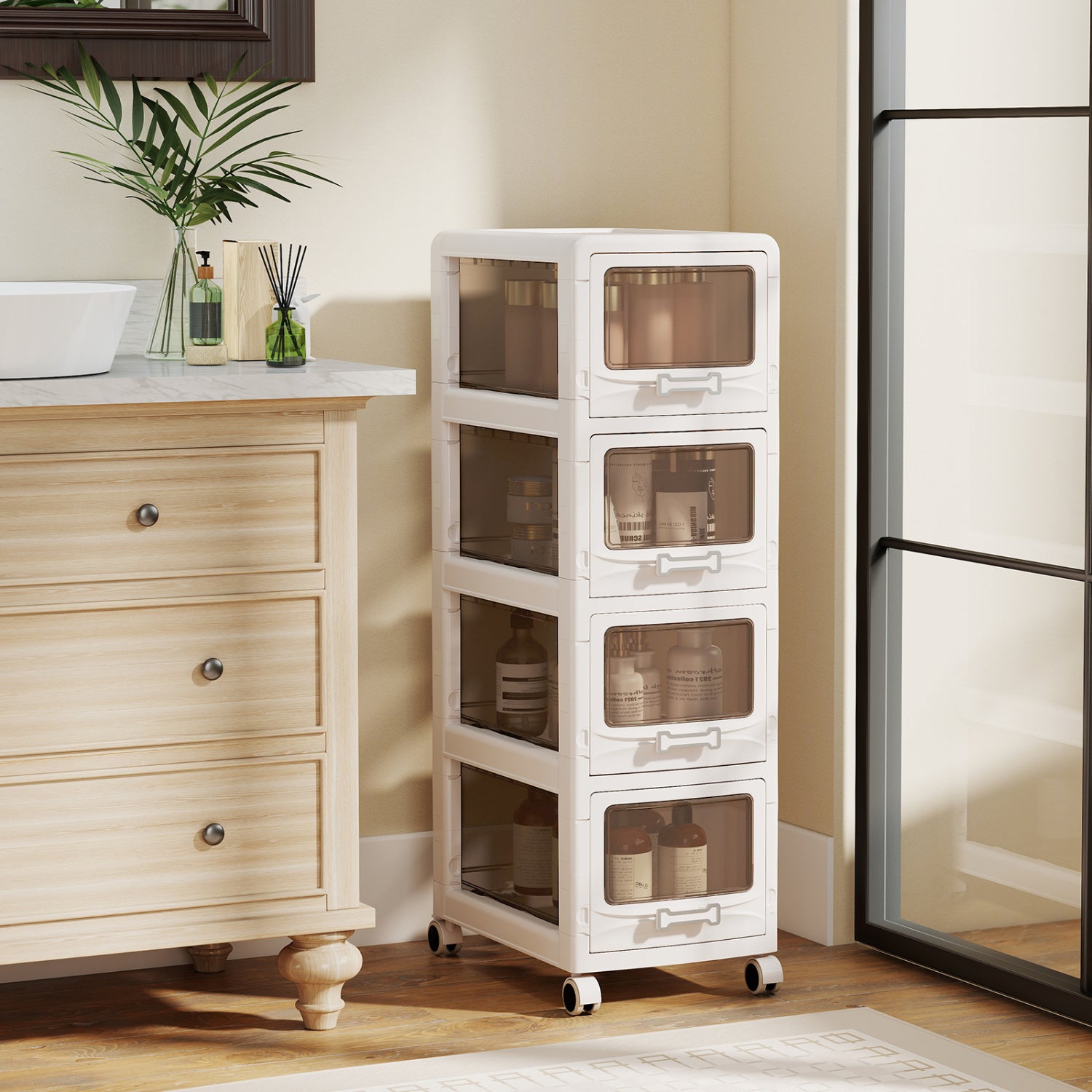 4-Tier Plastic Drawer Storage Organizer, Rolling Cart, Lockable Wheels File Cabinets at Gallery Canada