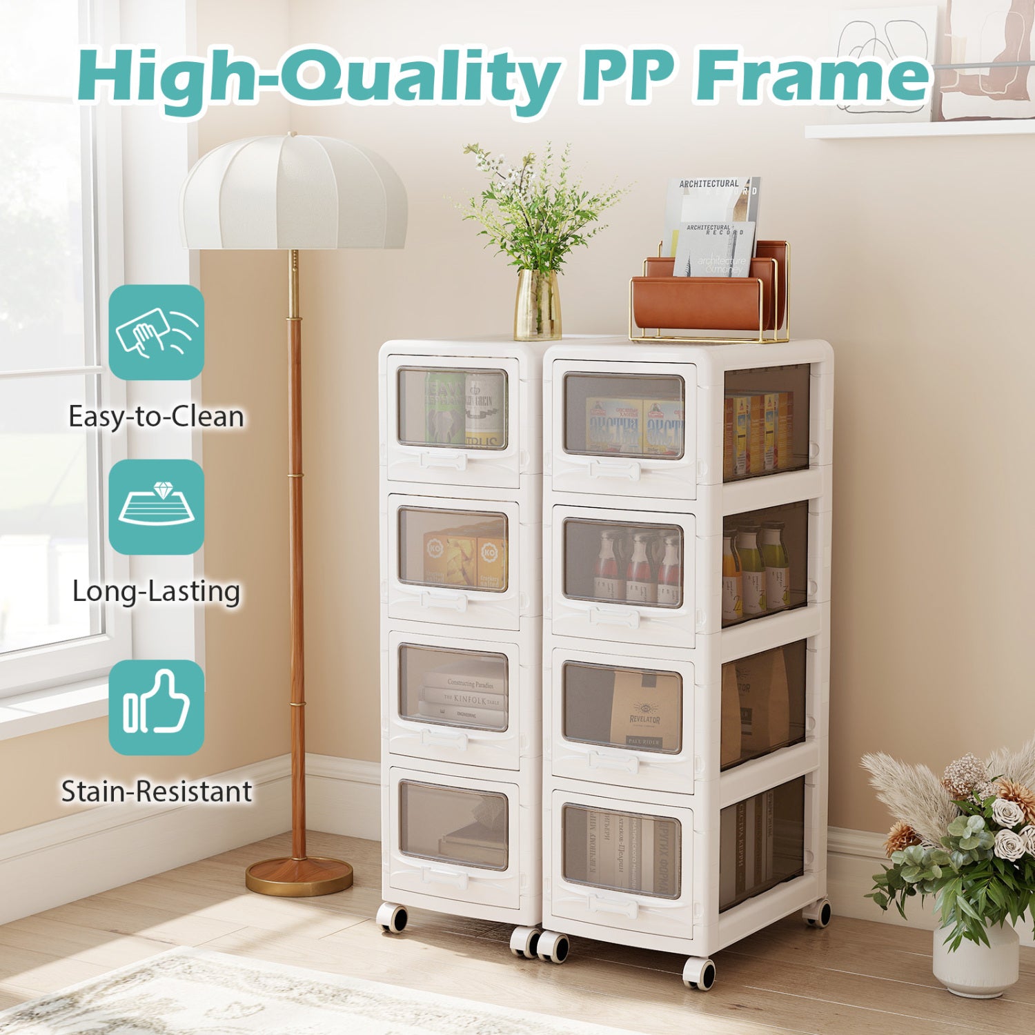 4-Tier Plastic Drawer Storage Organizer, Rolling Cart, Lockable Wheels File Cabinets at Gallery Canada