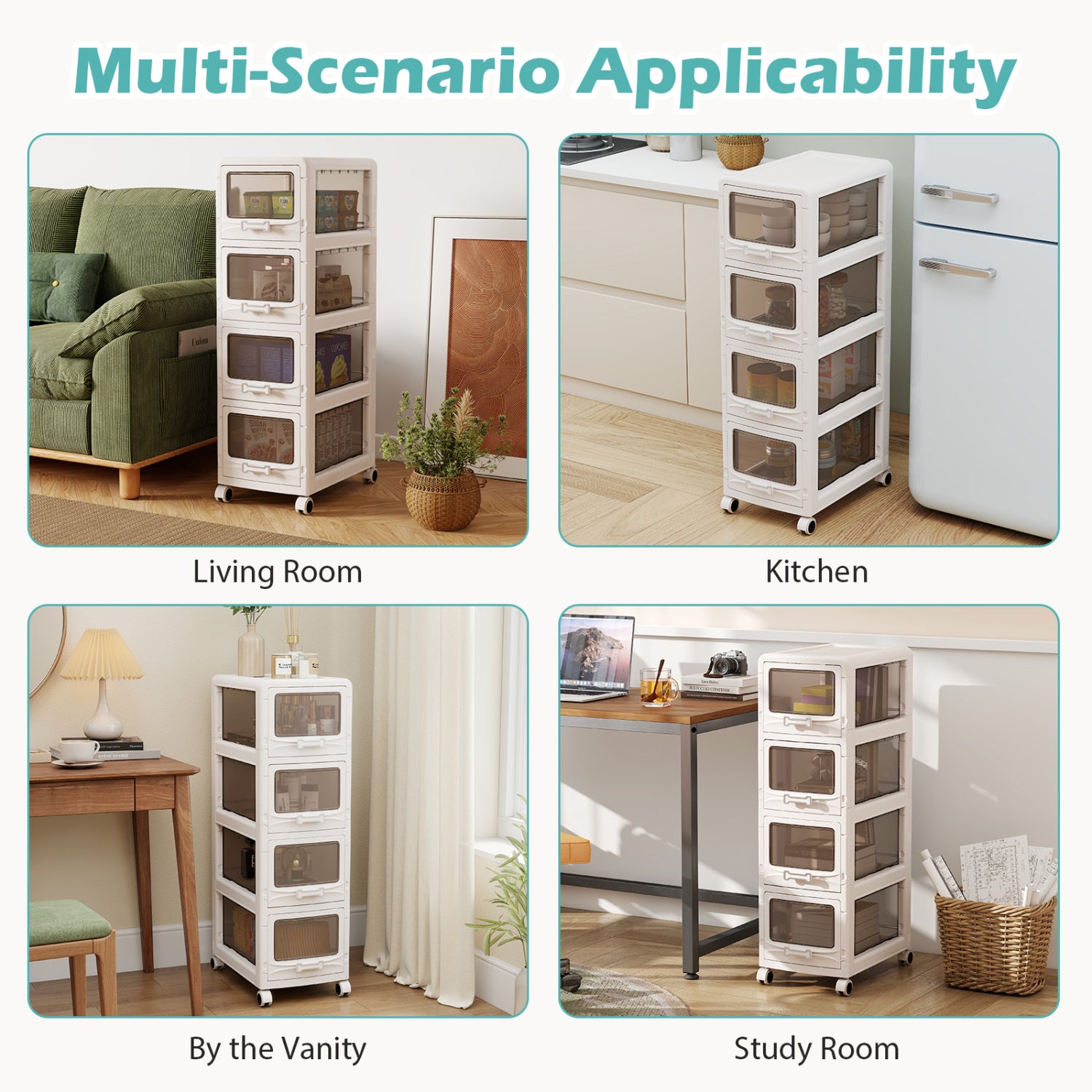 4-Tier Plastic Drawer Storage Organizer, Rolling Cart, Lockable Wheels File Cabinets at Gallery Canada