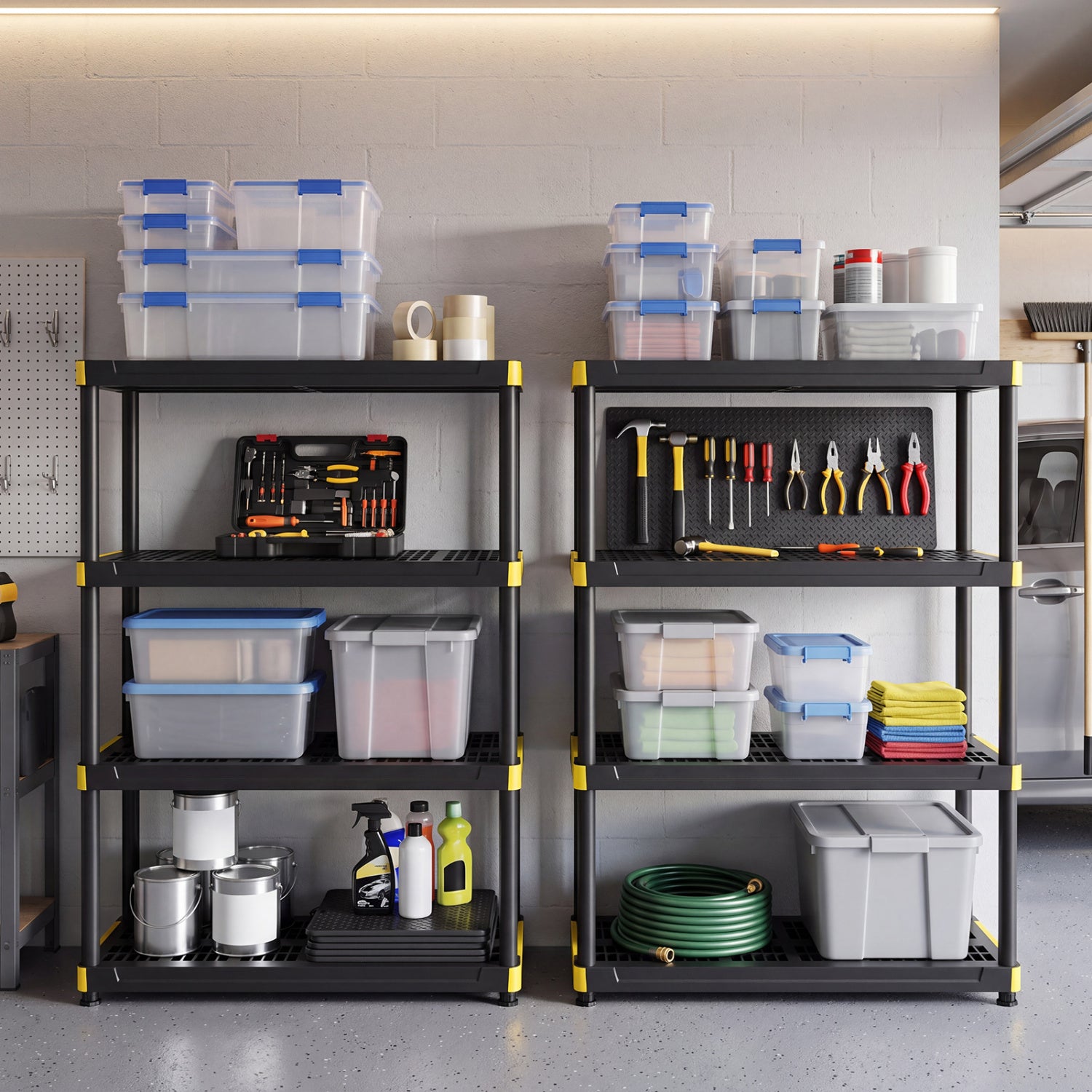 4-Tier Plastic Storage Shelf Heavy-Duty Utility Rack Set of 2, Black Sheds & Outdoor Storage at Gallery Canada