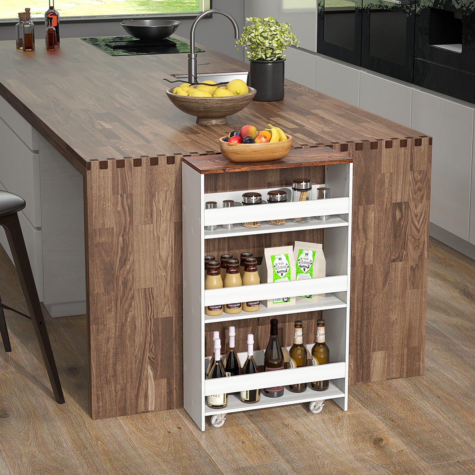 4-Tier Rolling Storage Cart, Slim Kitchen Cart, Rustic Brown Kitchen Islands & Carts at Gallery Canada