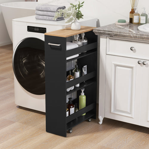 4-Tier Rolling Storage Cart, Slim Kitchen Cart On Wheels, Black