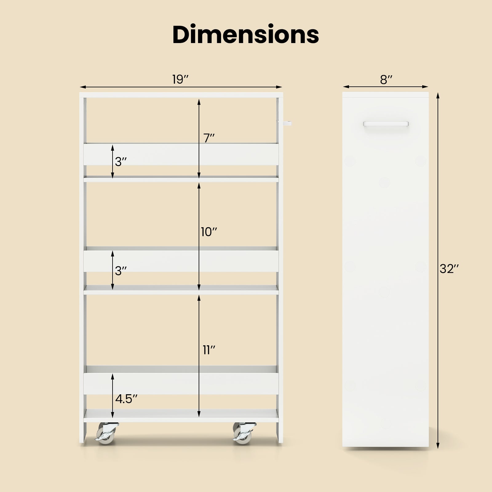 4-Tier Rolling Storage Cart, Slim Kitchen Cart On Wheels, White Kitchen Islands & Carts at Gallery Canada