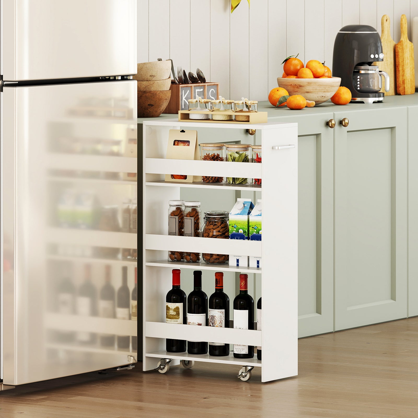 4-Tier Rolling Storage Cart, Slim Kitchen Cart On Wheels, White Kitchen Islands & Carts at Gallery Canada