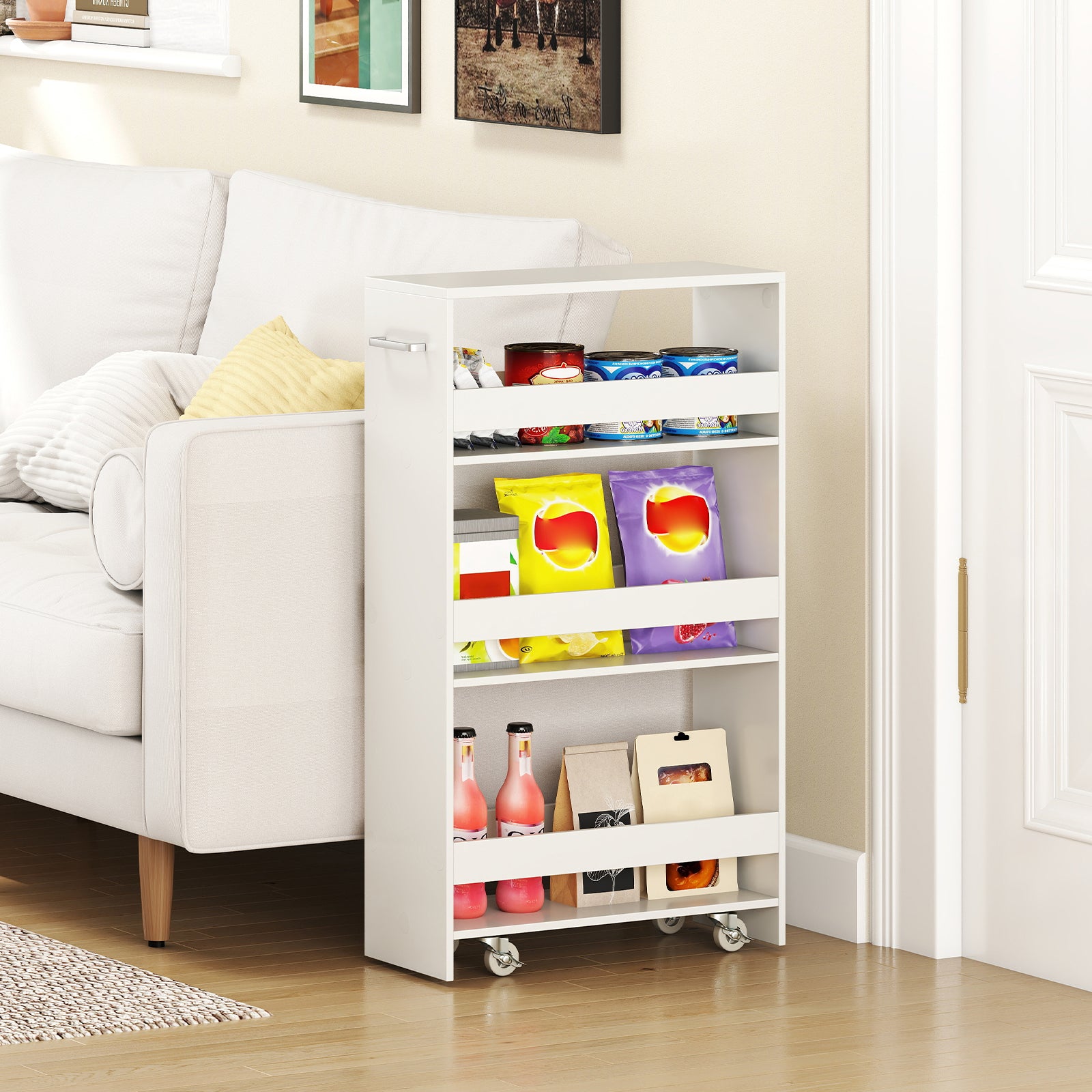 4-Tier Rolling Storage Cart, Slim Kitchen Cart On Wheels, White Kitchen Islands & Carts at Gallery Canada