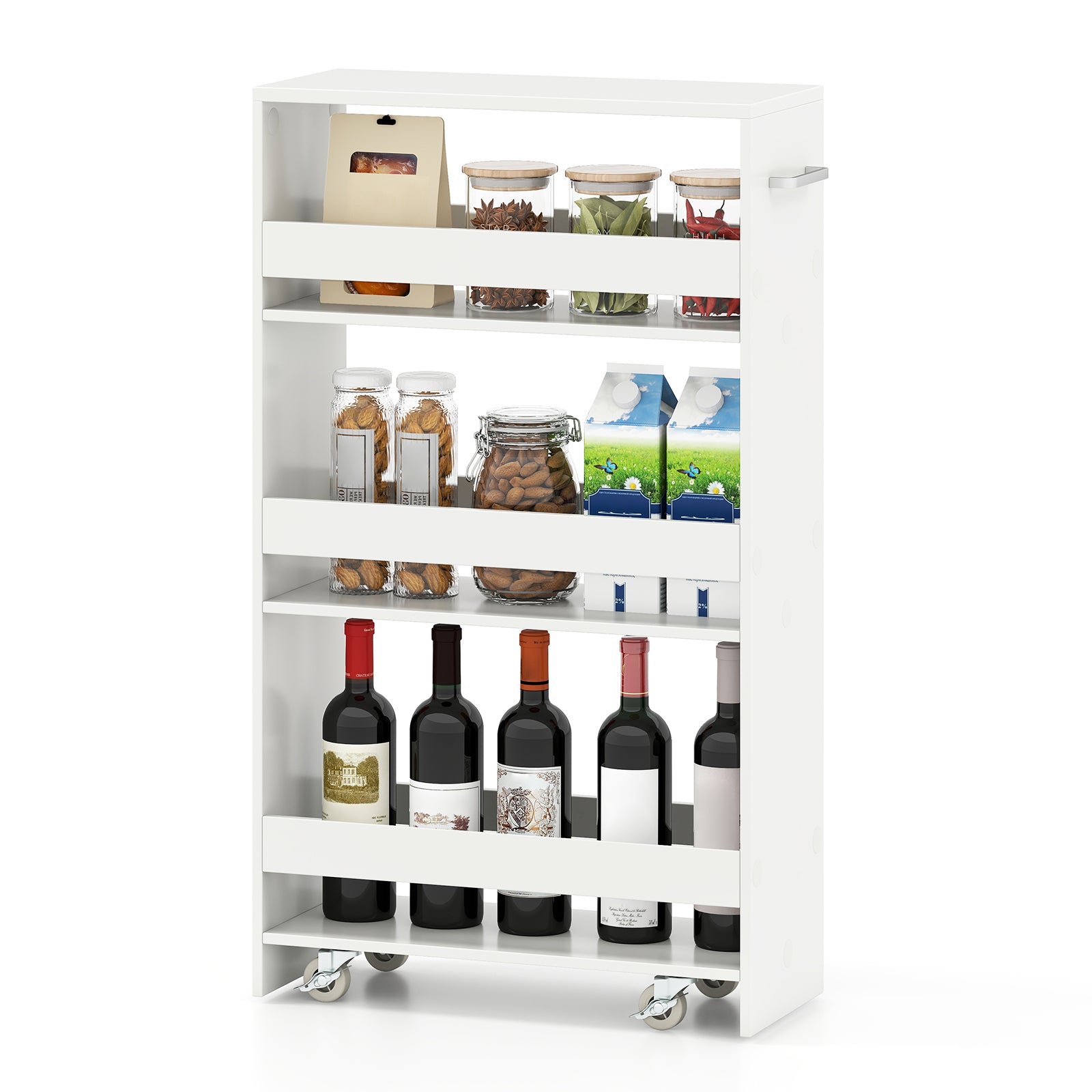 4-Tier Rolling Storage Cart, Slim Kitchen Cart On Wheels, White Kitchen Islands & Carts at Gallery Canada