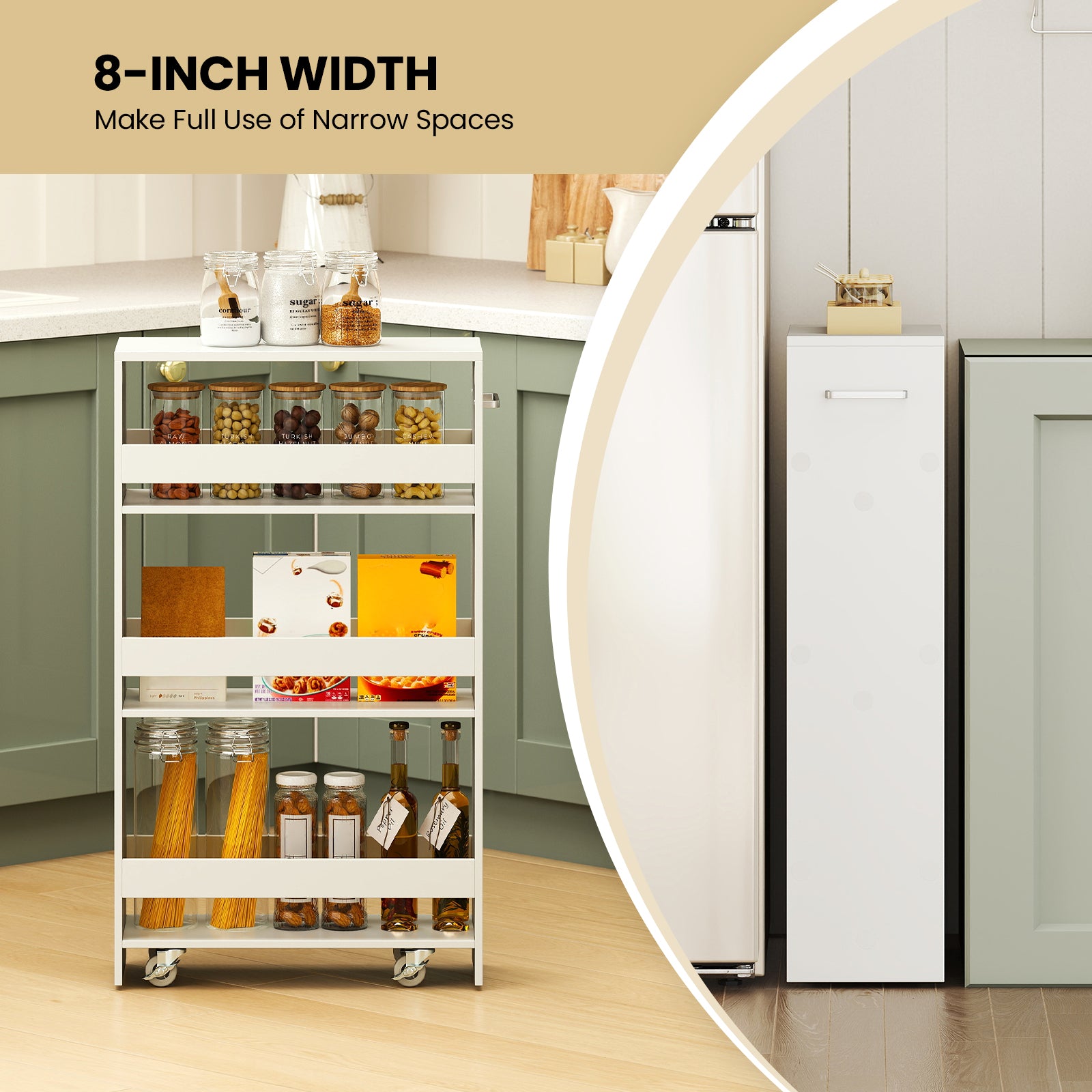 4-Tier Rolling Storage Cart, Slim Kitchen Cart On Wheels, White Kitchen Islands & Carts at Gallery Canada