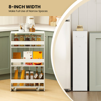 4-Tier Rolling Storage Cart, Slim Kitchen Cart On Wheels, White Kitchen Islands & Carts at Gallery Canada