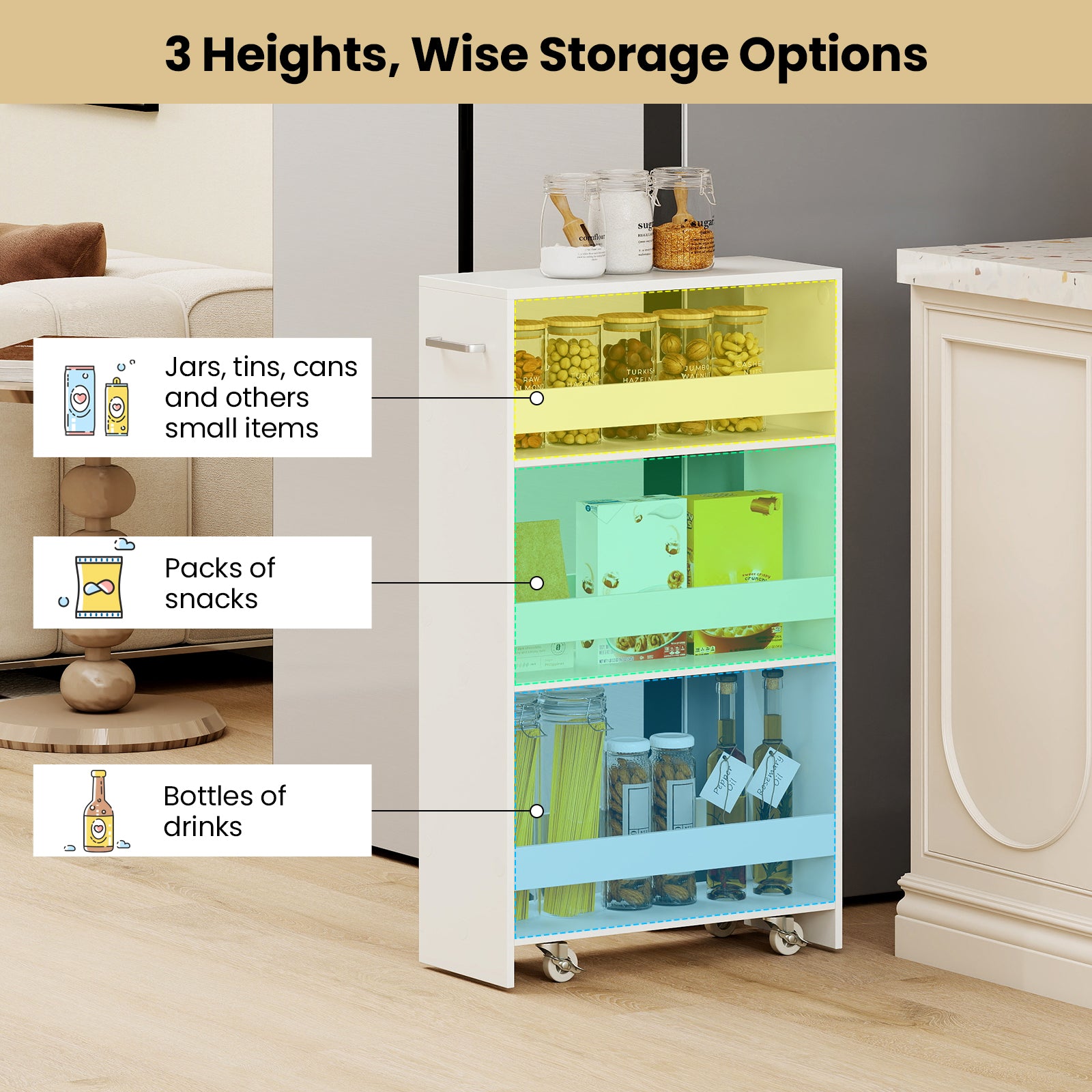 4-Tier Rolling Storage Cart, Slim Kitchen Cart On Wheels, White Kitchen Islands & Carts at Gallery Canada