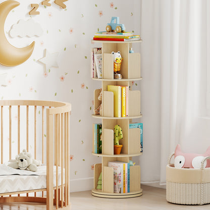 4-Tier Rotating Bookshelf With Dividers, Natural Bookcases at Gallery Canada