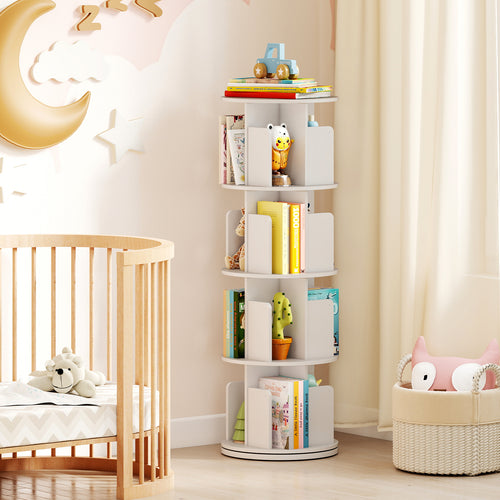4-Tier Rotating Bookshelf With Dividers, White
