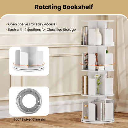 4-Tier Rotating Bookshelf With Dividers, White Bookcases at Gallery Canada