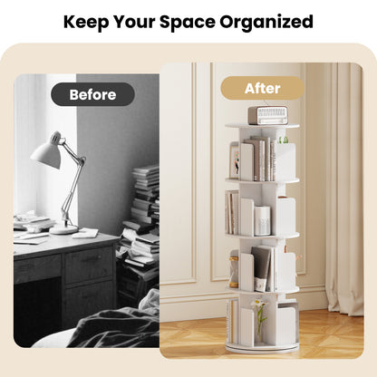 4-Tier Rotating Bookshelf With Dividers, White Bookcases at Gallery Canada