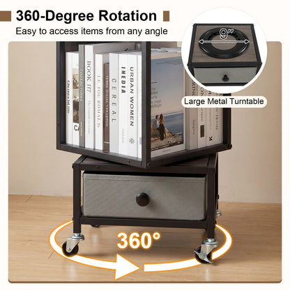 4-Tier Rotating Bookshelf On Wheels, With Drawer, Gray Bookcases at Gallery Canada