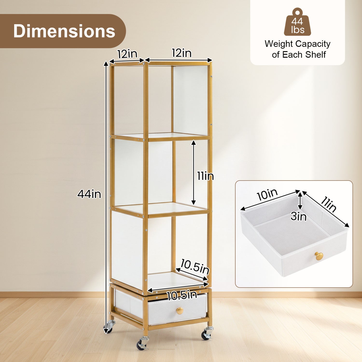 4-Tier Rotating Bookshelf on Wheels, with Drawer, White Bookcases at Gallery Canada