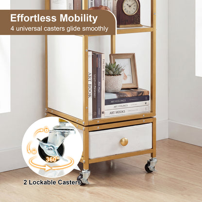 4-Tier Rotating Bookshelf on Wheels, with Drawer, White Bookcases at Gallery Canada
