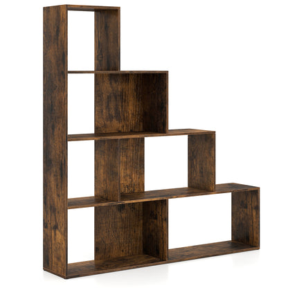 4-Tier Ladder Bookshelf with 6 Cubes, Rustic Brown Bookcases Rustic Brown at Gallery Canada