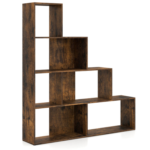 4-Tier Ladder Bookshelf with 6 Cubes, Rustic Brown
