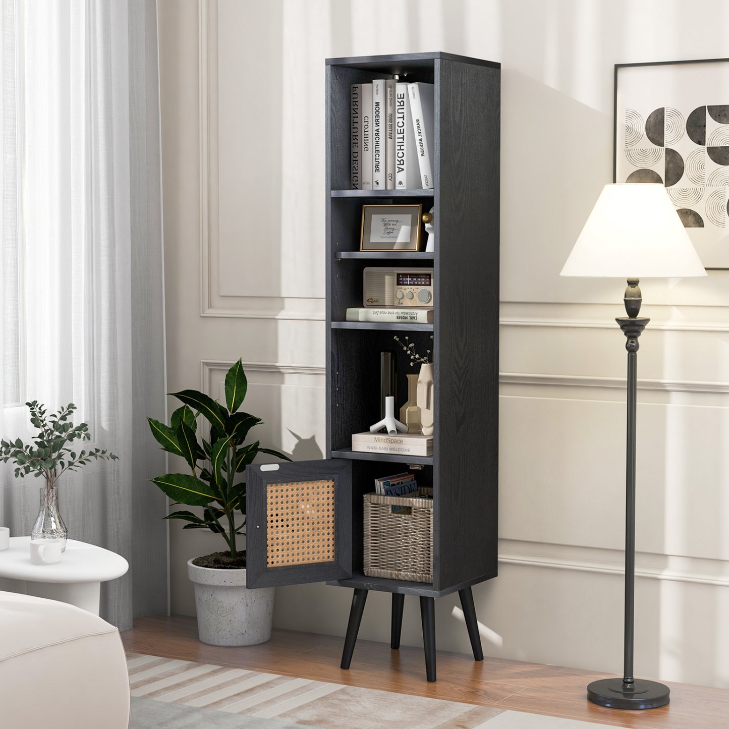 4-Tier Rattan Storage Cabinet, Slim Design, Black Cabinets & Chests at Gallery Canada