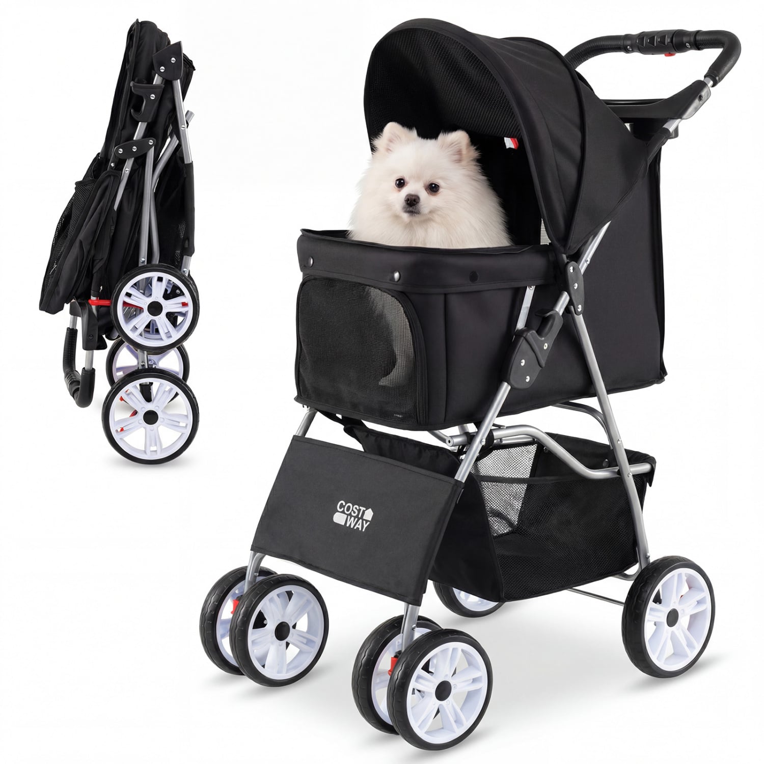 4 Wheel Pet Stroller, Small Dogs Cats, 33 LBS, Black Dog Supplies at Gallery Canada