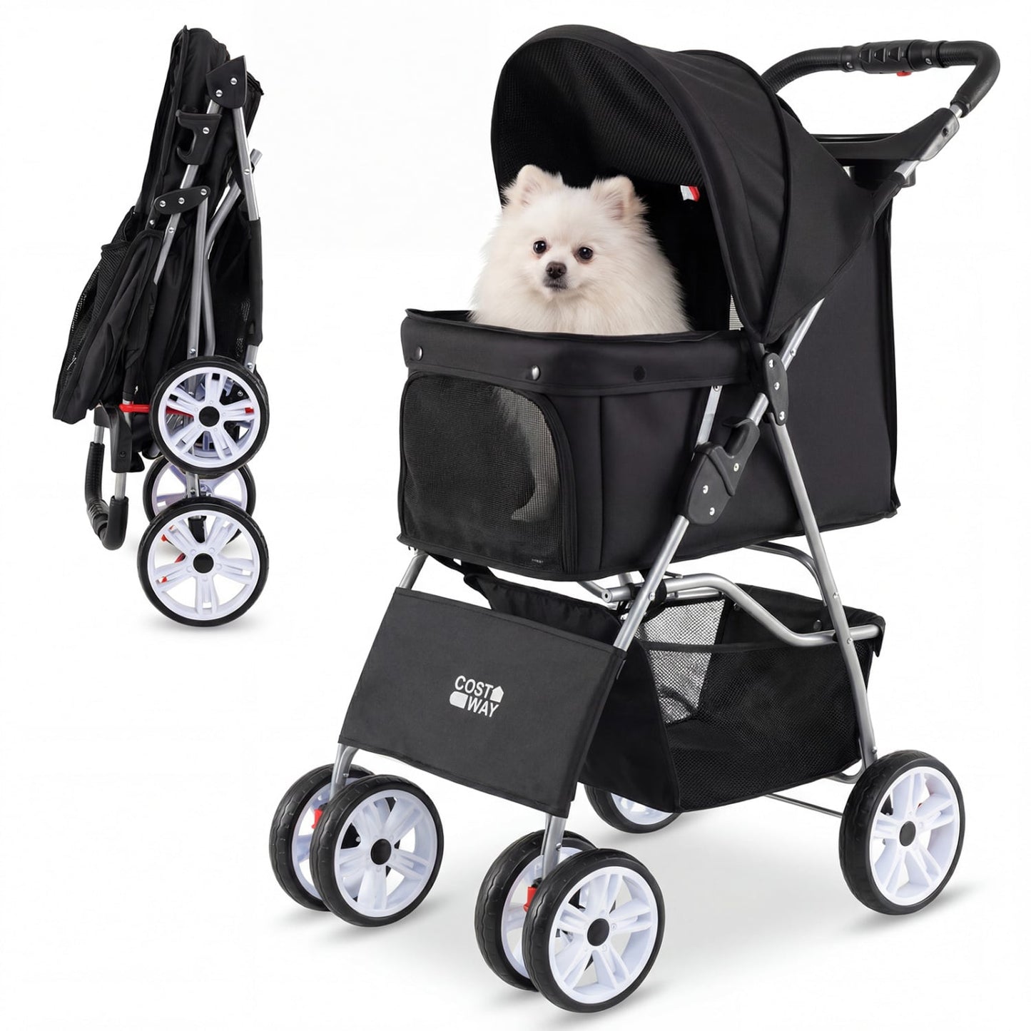 4 Wheel Pet Stroller, Small Dogs Cats, 33 LBS, Black Dog Supplies Black at Gallery Canada